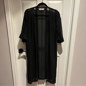 Ozoc Black Sheer Kimono Embroidered Details with Belt